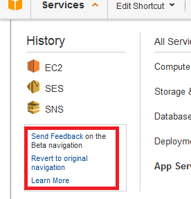 Improving the Navigation Amazon Web Services